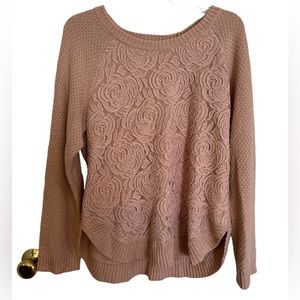 Women’s dress barn 1X gorgeous floral scalloped hem pink sweater